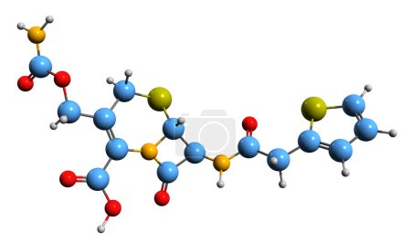 Foto de Imagen 3D de la fórmula esquelética de cefoxitina: estructura química molecular del antibiótico de cefalosporina aislado sobre fondo blanco - Imagen libre de derechos
