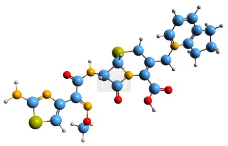 Téléchargez les photos : Image 3D de la formule squelettique Cefpirome - structure chimique moléculaire de l'antibiotique céphalosporine isolé sur fond blanc - en image libre de droit