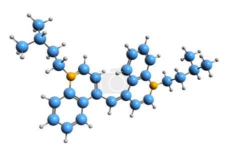 Téléchargez les photos : Image 3D de la formule squelettique de la cyanine - structure chimique moléculaire du bleu de quinoléine isolé sur fond blanc - en image libre de droit