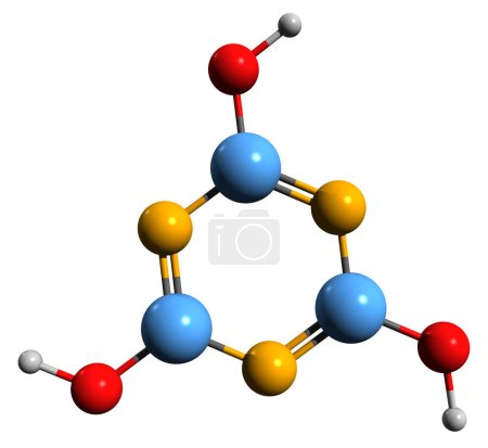Foto de Imagen 3D de la fórmula esquelética del ácido cianúrico - estructura química molecular del ácido pseudocianúrico aislado sobre fondo blanco - Imagen libre de derechos