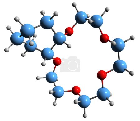 Foto de Imagen 3D de la fórmula esquelética Cyclohexano-15-crown-5 - estructura química molecular del éter corona aislado sobre fondo blanco - Imagen libre de derechos