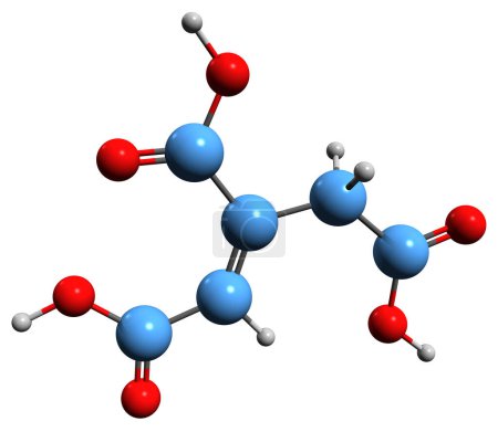 Téléchargez les photos : Image 3D de la formule squelettique de l'acide cis-aconitique - structure chimique moléculaire de l'acide achilleaïque isolé sur fond blanc - en image libre de droit