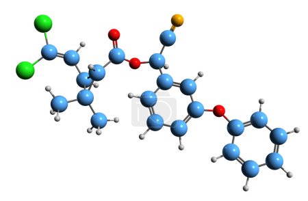 Foto de Imagen 3D de Cypermethrin skeletal formula - estructura química molecular del piretroide sintético aislado sobre fondo blanco - Imagen libre de derechos