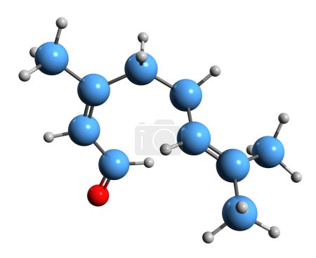 Foto de Imagen 3D de la fórmula esquelética citral - estructura química molecular de geranialdehído aislado sobre fondo blanco - Imagen libre de derechos