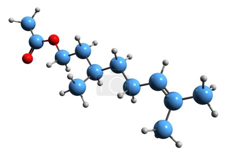 Téléchargez les photos : Image 3D de la formule squelettique de l'acétate de citronellyle - structure chimique moléculaire du monoterpénoïde isolé sur fond blanc - en image libre de droit