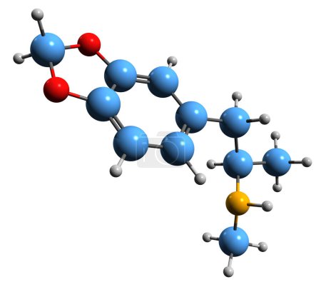 Téléchargez les photos : Image 3D de la formule squelettique méthylènedioxyméthamphétamine - structure chimique moléculaire de l'ecstasy isolée sur fond blanc - en image libre de droit