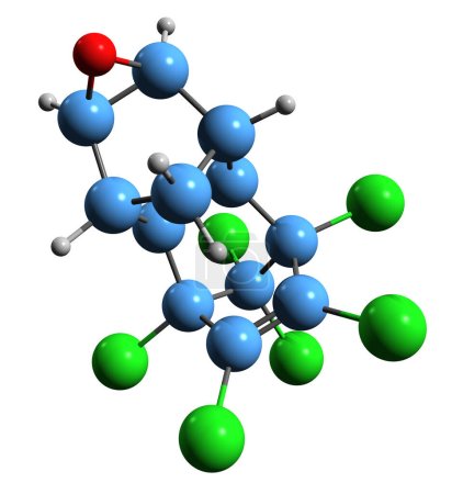 Téléchargez les photos : Image 3D de la formule squelettique d'Endrin - structure chimique moléculaire de l'insecticide organochloré isolé sur fond blanc - en image libre de droit
