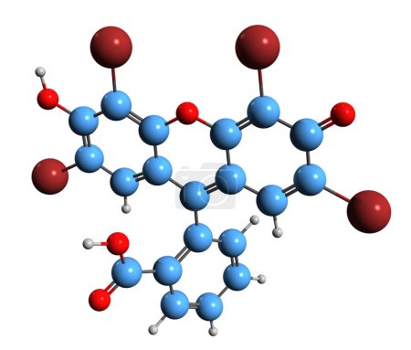 Foto de Imagen 3D de la fórmula esquelética de Eosin: estructura química molecular de la tinción histológica aislada sobre fondo blanco - Imagen libre de derechos
