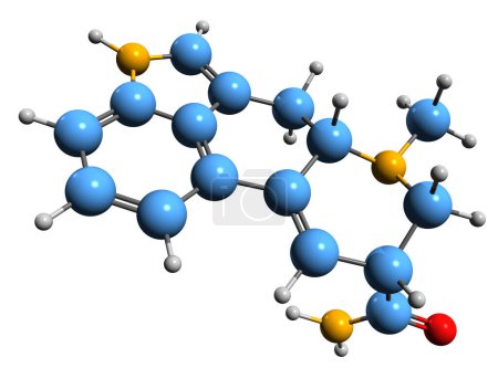 Téléchargez les photos : Image 3D de la formule squelettique Ergine - structure chimique moléculaire de l'alcaloïde de l'ergot isolé sur fond blanc - en image libre de droit