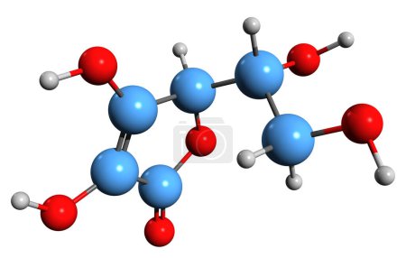 Foto de Imagen 3D de la fórmula esquelética del ácido eritóbico - estructura química molecular del ácido isoascórbico aislado sobre fondo blanco - Imagen libre de derechos