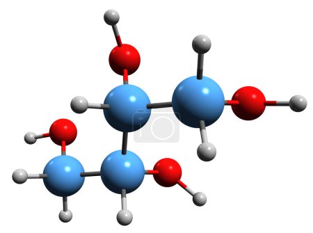 Téléchargez les photos : Image 3D de la formule squelettique d'Erythritol - structure chimique moléculaire de l'édulcorant à base d'alcool de sucre isolé sur fond blanc - en image libre de droit