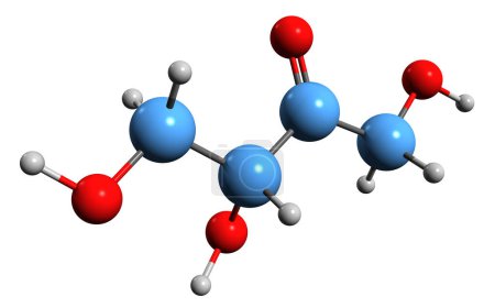 Téléchargez les photos : Image 3D de la formule squelettique d'Erythrulose - structure chimique moléculaire de Glycerotetrulose isolée sur fond blanc - en image libre de droit