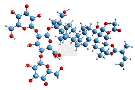 Foto de Imagen 3D de la fórmula esquelética de Aescin - estructura química molecular de la saponina antiinflamatoria Escin aislada sobre fondo blanco - Imagen libre de derechos