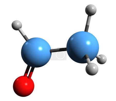 Téléchargez les photos : Image 3D de la formule squelettique de l'acétaldéhyde - structure chimique moléculaire de l'éthanal isolé sur fond blanc - en image libre de droit