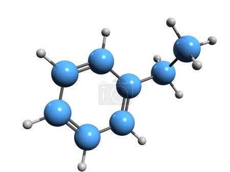 Téléchargez les photos : Image 3D de la formule squelettique éthylbenzène - structure chimique moléculaire du phényléthane isolé sur fond blanc - en image libre de droit