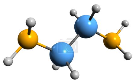 Téléchargez les photos : Image 3D de la formule squelettique de l'éthylènediamine - structure chimique moléculaire de l'amine basique isolée sur fond blanc - en image libre de droit