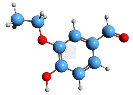 Photo for 3D image of Ethylvanillin skeletal formula - molecular chemical structure of 3-Ethoxy-4-hydroxybenzaldehyde isolated on white background - Royalty Free Image