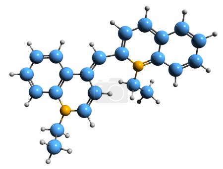 Téléchargez les photos : Image 3D de la formule squelettique de l'iodure d'isocyanine - structure chimique moléculaire du colorant méthinique Iodure de pseudoisocyanine isolé sur fond blanc - en image libre de droit