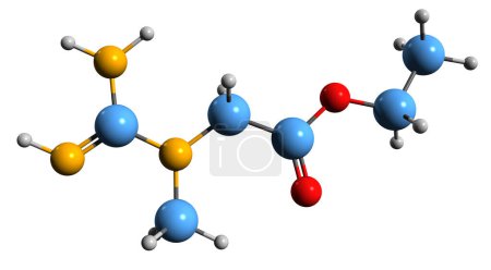 Foto de Imagen 3D de la fórmula esquelética de éster etílico de creatina: estructura química molecular del aditivo alimentario aislado sobre fondo blanco - Imagen libre de derechos