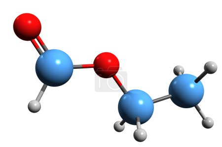 Téléchargez les photos : Image 3D de la formule squelettique du formiate d "éthyle - structure chimique moléculaire du méthanoate d" éthyle isolé sur fond blanc - en image libre de droit
