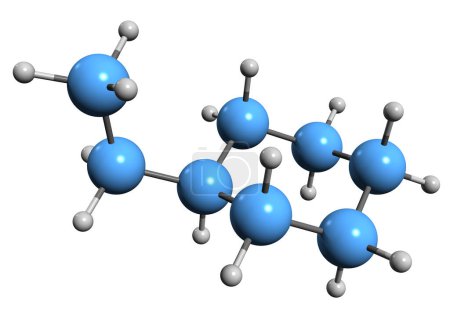 Foto de Imagen 3D de la fórmula esquelética de etilciclohexano - estructura química molecular de cicloalqueno aislado sobre fondo blanco - Imagen libre de derechos