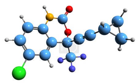 Foto de Imagen 3D de la fórmula esquelética de Efavirenz: estructura química molecular de la medicación antirretroviral aislada sobre fondo blanco - Imagen libre de derechos