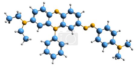 Téléchargez les photos : Image 3D de la formule squelettique Janus Green B - structure chimique moléculaire du colorant de base isolé sur fond blanc - en image libre de droit
