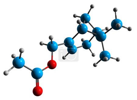 Téléchargez les photos : Image 3D de la formule squelettique de l'acétate de myrtényle structure chimique moléculaire de Salvia dorisiana phytochimique isolé sur fond blanc - en image libre de droit