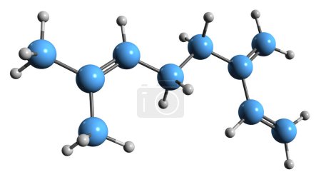 Photo for 3D image of Myrcene skeletal formula - molecular chemical structure of  essential oils monoterpene isolated on white background - Royalty Free Image