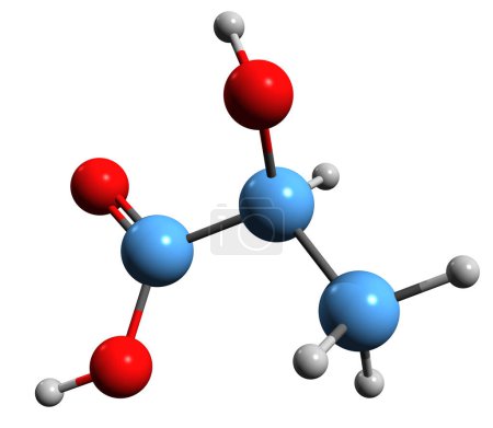 Foto de Imagen 3D de la fórmula esquelética del ácido láctico - estructura química molecular del ácido orgánico Ácido lácteo aislado sobre fondo blanco - Imagen libre de derechos