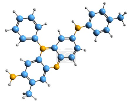 Téléchargez les photos : Image 3D de Mauveine Une formule squelettique - structure chimique moléculaire du violet aniline isolé sur fond blanc - en image libre de droit