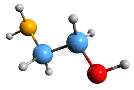  3D image of Ethanolamine skeletal formula - molecular chemical structure of monoethanolamine isolated on white background