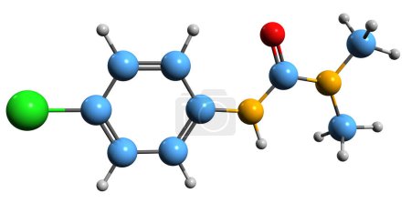 Téléchargez les photos : Image 3D de la formule squelettique Monuron - structure chimique moléculaire de l'herbicide systémique isolé sur fond blanc - en image libre de droit