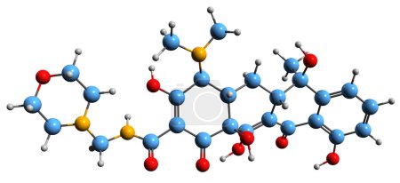 Téléchargez les photos : Image 3D de la formule squelettique de la morphocycline - structure chimique moléculaire de l'antibiotique tétracycline isolé sur fond blanc - en image libre de droit