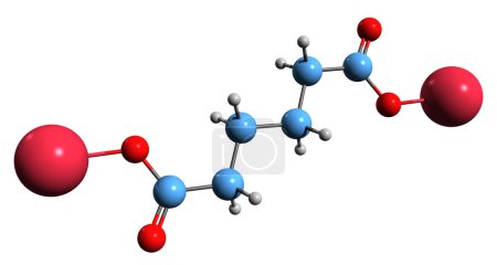 Foto de Imagen 3D de la fórmula esquelética de adipato de sodio: estructura química molecular del hexanedioato de disodio aislado sobre fondo blanco - Imagen libre de derechos