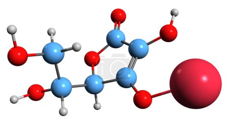 Photo for 3D image of Sodium erythorbate skeletal formula - molecular chemical structure of  food additive D-Isoascorbate isolated on white background - Royalty Free Image