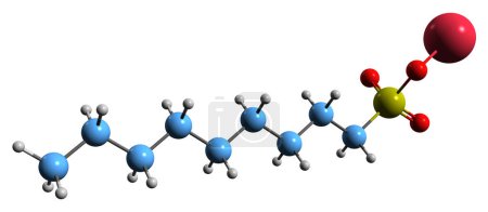Téléchargez les photos : Image 3D de la formule squelettique du nonanesulfonate de sodium - structure chimique moléculaire du nonylsulfonate de sodium isolé sur fond blanc - en image libre de droit