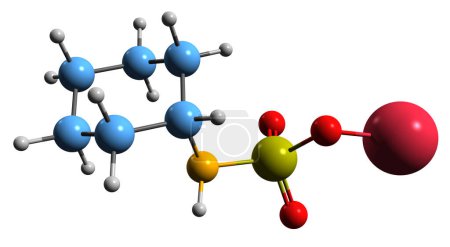 Foto de Imagen 3D de la fórmula esquelética del ciclamato de sodio - estructura química molecular del edulcorante artificial Cilohexilsulfamato de sodio aislado sobre fondo blanco - Imagen libre de derechos