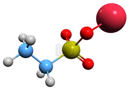 Téléchargez les photos : Image 3D de la formule squelettique de l'éthanesulfonate de sodium - structure chimique moléculaire du sel de sodium de l'acide éthylsulfonique isolé sur fond blanc - en image libre de droit