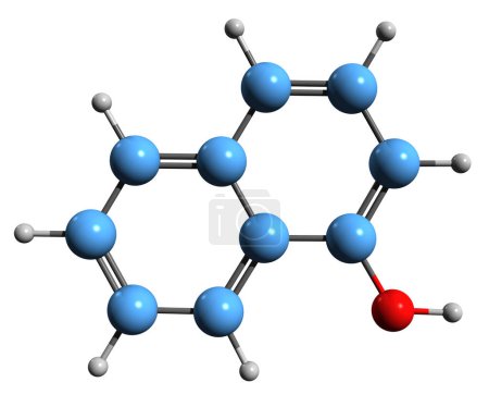 Photo for 3D image of Naphthol skeletal formula - molecular chemical structure of 1-Hydroxynaphthalene isolated on white background - Royalty Free Image