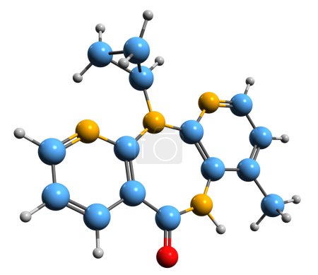 Téléchargez les photos : Image 3D de la formule squelettique de la névirapine - structure chimique moléculaire du médicament antiviral isolé sur fond blanc - en image libre de droit