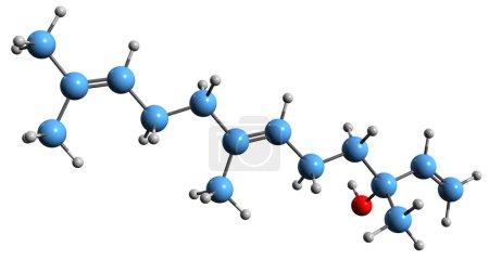 Photo for 3D image of Nerolidol skeletal formula - molecular chemical structure of Peruviol isolated on white background - Royalty Free Image