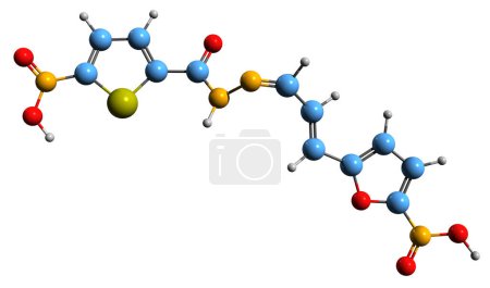 Photo for 3D image of Nifurzide skeletal formula - molecular chemical structure of Nitrofuran antimicrobial isolated on white background - Royalty Free Image
