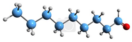Téléchargez les photos : Image 3D de la formule squelettique du pélargonaldéhyde - structure chimique moléculaire du nonanaldéhyde isolé sur fond blanc - en image libre de droit