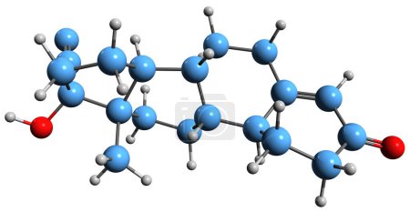 Foto de Imagen 3D de la fórmula esquelética de Norethisterone - estructura química molecular de la noretindrona aislada sobre fondo blanco - Imagen libre de derechos