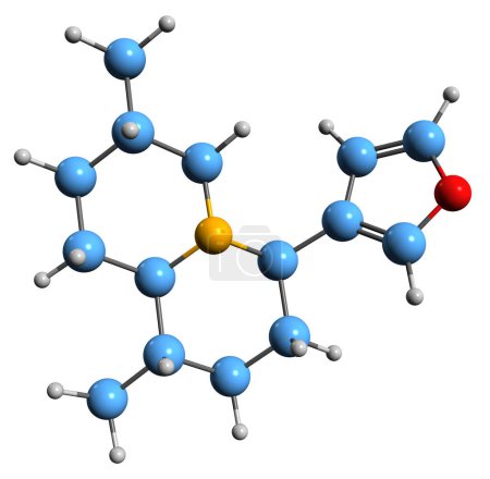 Téléchargez les photos : Image 3D de la formule squelettique de la nupharidine - structure chimique moléculaire de l'alcaloïde jaune nénuphar isolé sur fond blanc - en image libre de droit
