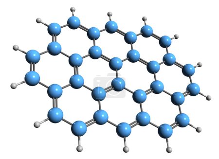 Foto de Imagen 3D de la fórmula esquelética de Ovalene - estructura química molecular del hidrocarburo aromático policíclico aislado sobre fondo blanco - Imagen libre de derechos