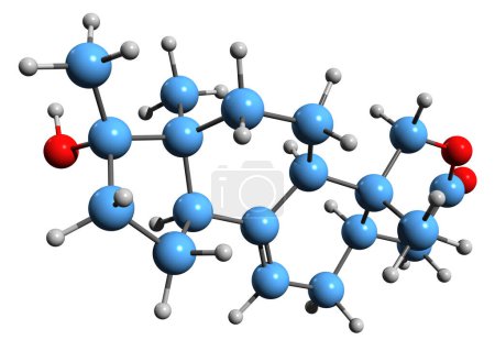 Foto de Imagen 3D de fórmula esquelética oxandrolona - estructura química molecular de andrógenos y esteroides anabólicos aislados sobre fondo blanco - Imagen libre de derechos