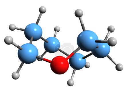 Foto de Imagen 3D de la fórmula esquelética de Oxepane: estructura química molecular del óxido de hexametileno aislado sobre fondo blanco - Imagen libre de derechos