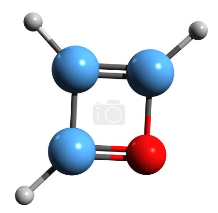 Foto de Imagen 3D de la fórmula esquelética de oxeteno - estructura química molecular del 1-oxaciclobut-2-eno aislado sobre fondo blanco - Imagen libre de derechos